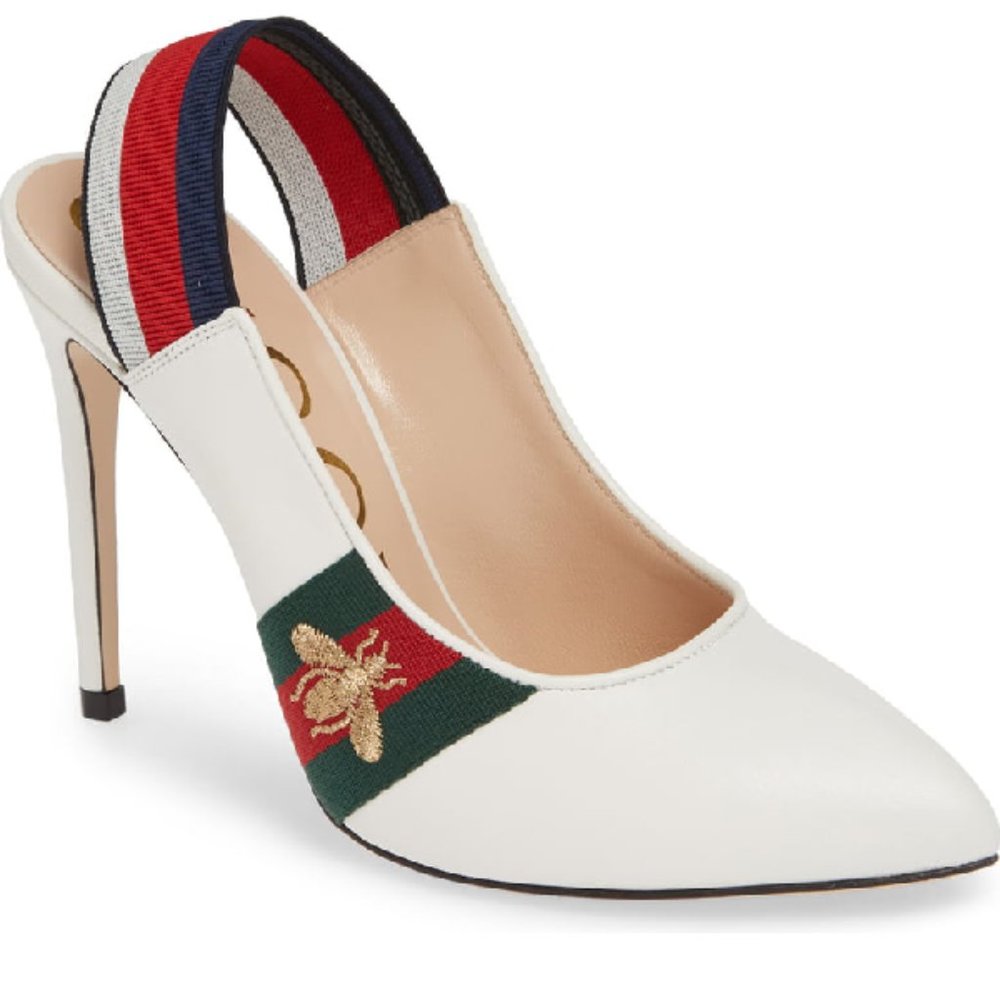 Gucci Sylvie Leather Slingback Pumps with Bee NEW IN BOX WITH SHOE BAGS